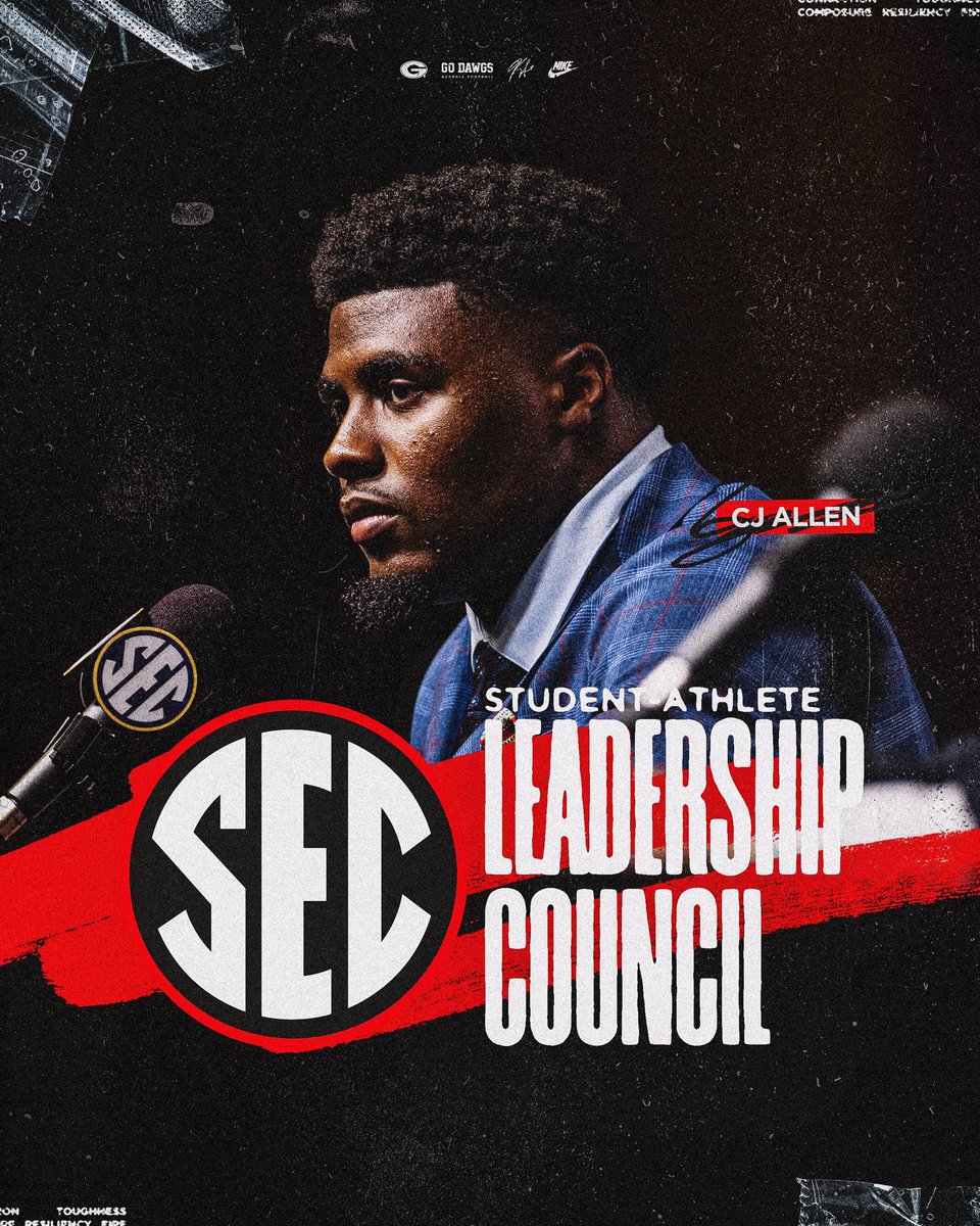 GeorgiaFootball's tweet image. CJ Allen has been chosen to participate in a meeting of the SEC Student-Athlete Leadership Council.
🔗: Gado.gs/db3
#GoDawgs