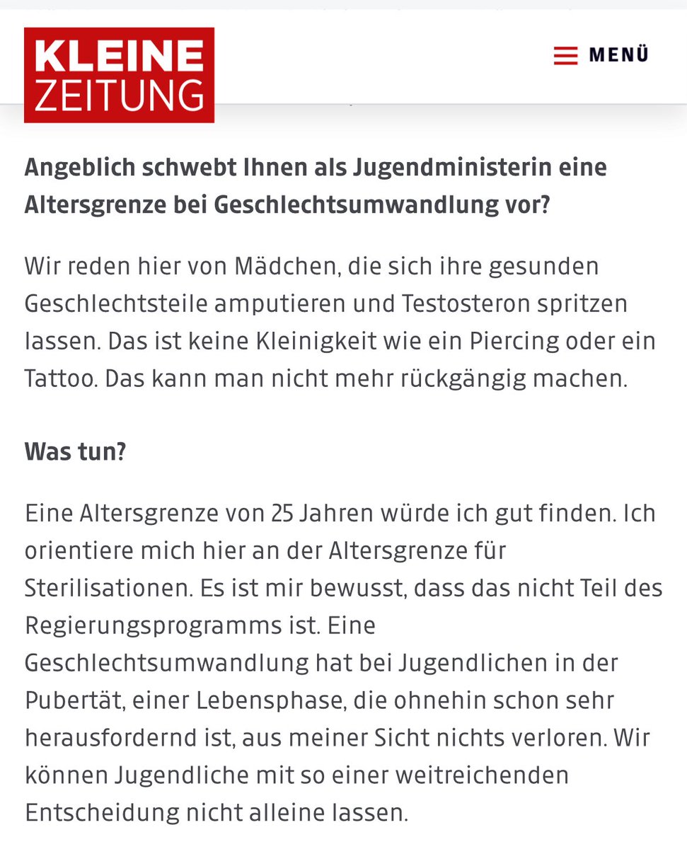 el_nagashi's tweet photo. Eine deutliche Ansage von @claudiaplakolm, der hoffentlich Taten folgen werden: ein gesetzlicher Rahmen, der jungen Menschen die Zeit einräumt, in Ruhe und unversehrt zu reifen. Aktuell regiert ein Wildwuchs aus ideologischen Empfehlungen, Unklarheit und Unbeholfenheit.

Link ⬇️ https://t.co/m4nnPSnHIc