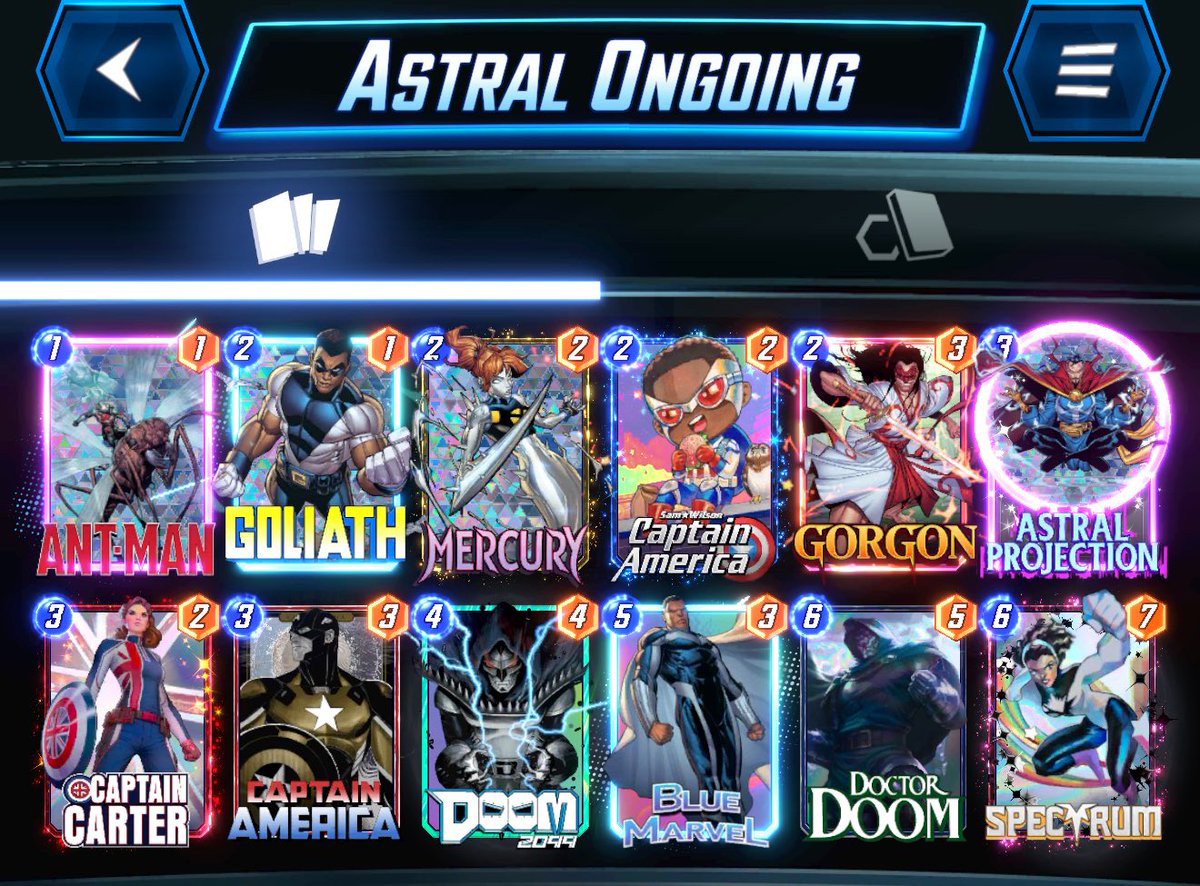 callahanishere's tweet image. Hit infinite using this list. Really happy with how it performs. 
Mercury and Gorgon are tech pieces. Work very well against opposing move or arishem/merlin decks. 
Astral projection really feels like the card this deck needed. Really helps push you over the edge