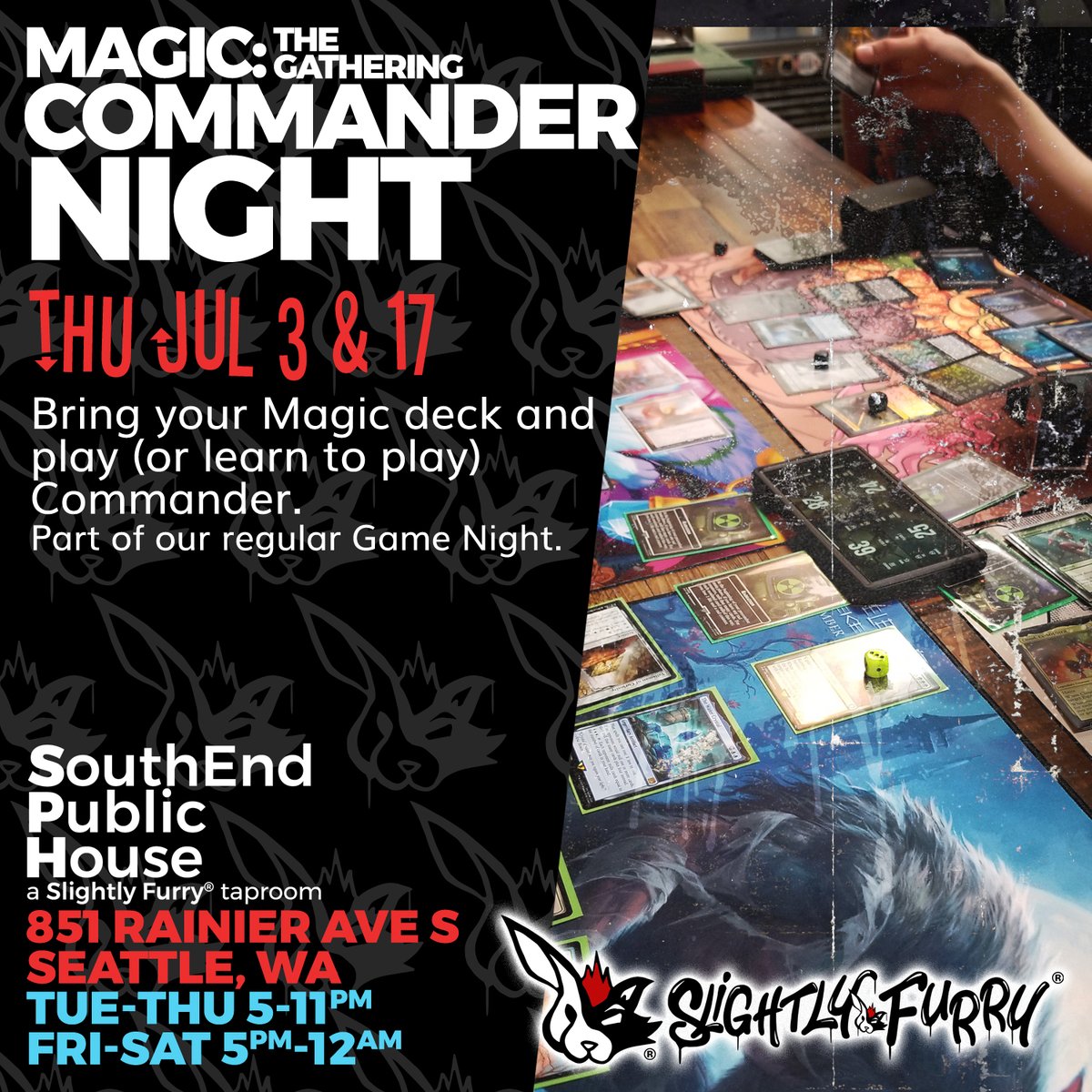 slightlyfurry's tweet image. It's Game Night and another meetup for Magic: The Gathering Commander players!
#SouthEndPublicHouse #gamenight #cider #Seattle