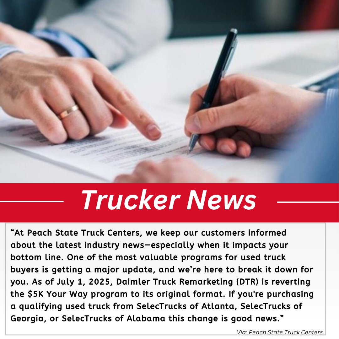 🚨 The $5K Your Way program is back to its original format! More flexibility, more value for used truck buyers at SelecTrucks.

Get the full breakdown → bit.ly/451hnYW 

#PeachStateTruckCenters #SelecTrucks #5KYourWay #TruckDeals #UsedTrucks