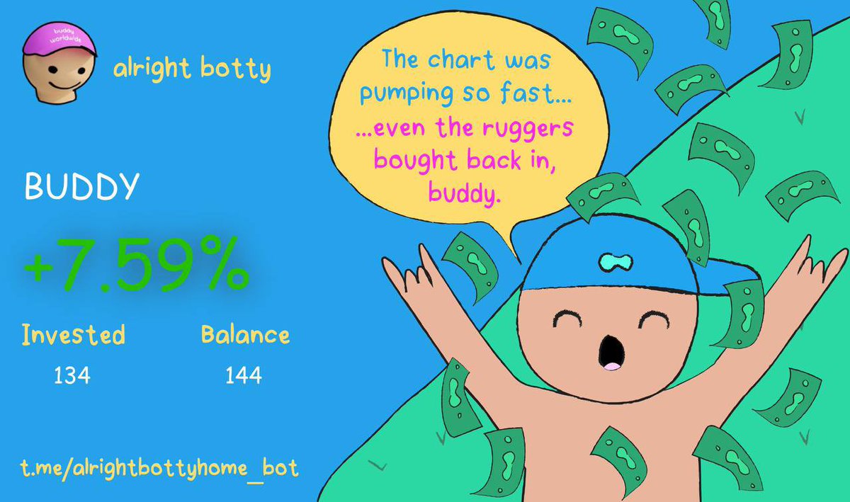 demi_hl's tweet image. Well done @alrightbuddyHL team for delivering the best telegram trading bot, from the memes of the graphics and simplicity of use. When HYPERevm kicks off botty will be the telegram bot use, part of the fees will be used to buy buddy and burn it! Send buddy a billion with haste.…