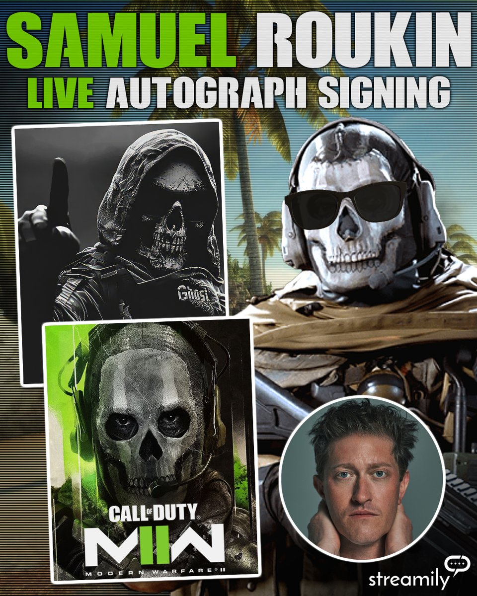 StreamilyLive's tweet image. ☀️ GHOST SUMMER SIGNING ALERT! ☀️
Join Samuel Roukin for a live autograph signing with #Streamily, featuring brand new exclusive prints just for this event!
.
hubs.la/Q03xbmT40
.
#SamuelRoukin #Streamily #codghost #ghost #callofduty #cod #simonghostriley  #modernwarfare