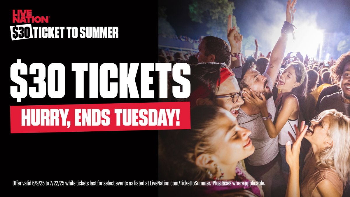 BMO Pavilion (@bmopavilion) on Twitter photo Last Chance for $30 Tickets to upcoming shows at the <a href="/BMOPavilion/">BMO Pavilion</a>!
$30 Ticket to Summer ends Tuesday, 7/22! Get $30 tickets and make it a summer of live music.🎶☀️
Get Tickets: livenation.com/promotion/tick… Last Chance for $30 Tickets to upcoming shows at the <a href="/BMOPavilion/">BMO Pavilion</a>!
$30 Ticket to Summer ends Tuesday, 7/22! Get $30 tickets and make it a summer of live music.🎶☀️
Get Tickets: livenation.com/promotion/tick…