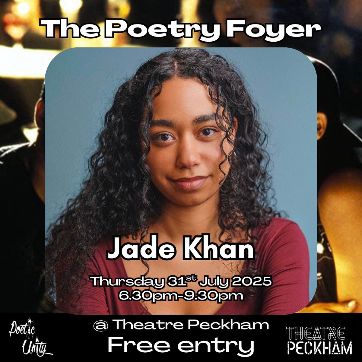 2 weeks to go! The Poetry Foyer June Edition 🎉 theme ‘Verse &amp; Vision’ ✨

Join us for an evening of incredible spoken word!

Date: Thursday 31st July 2025 
Location: <a href="/TheatrePeckham/">Theatre Peckham</a> 

Limited free tickets: theatrepeckham.ticketsolve.com/ticketbooth/sh…

#ThePoetryFoyer
