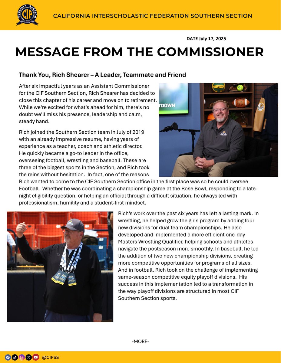 CIFSS's tweet image. Message from the Commissioner 📩
