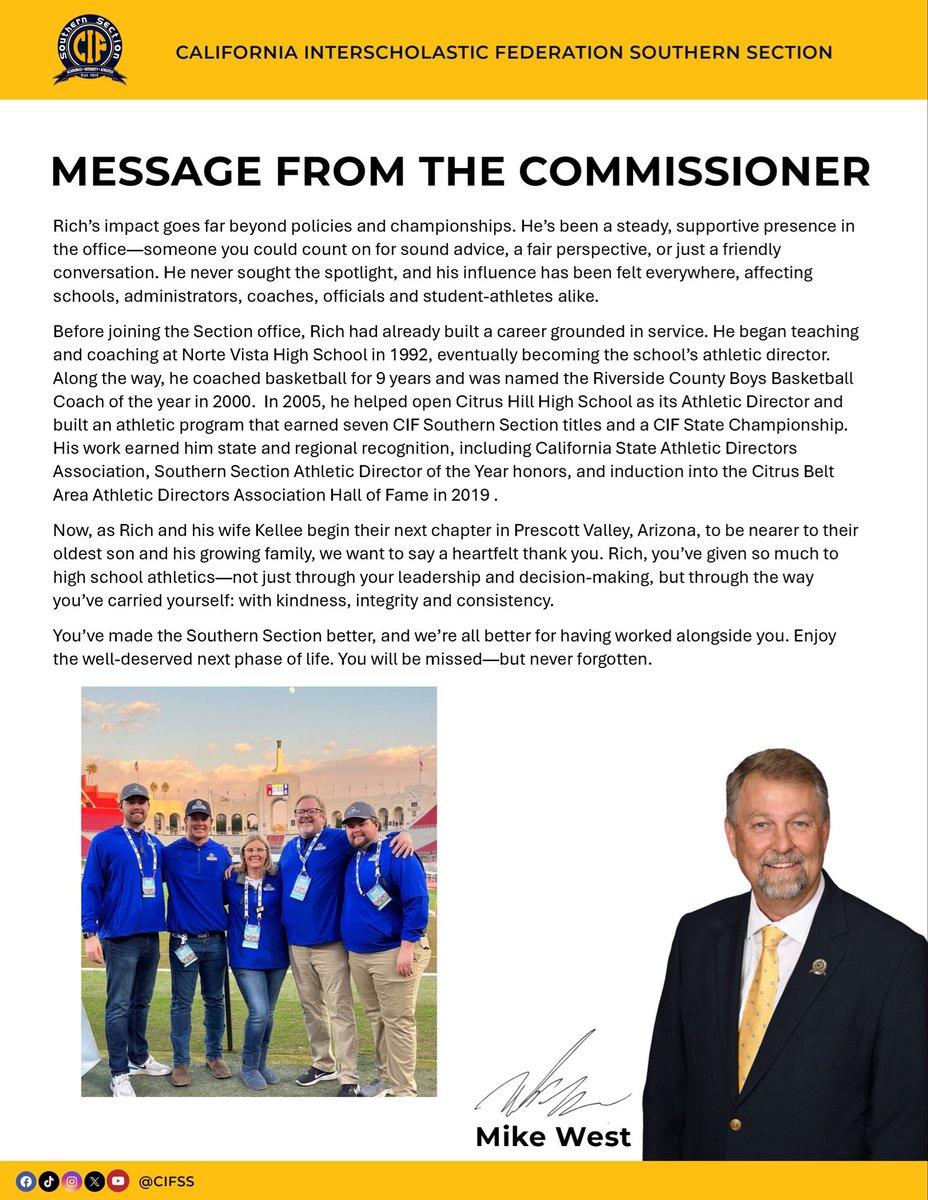 CIFSS's tweet image. Message from the Commissioner 📩