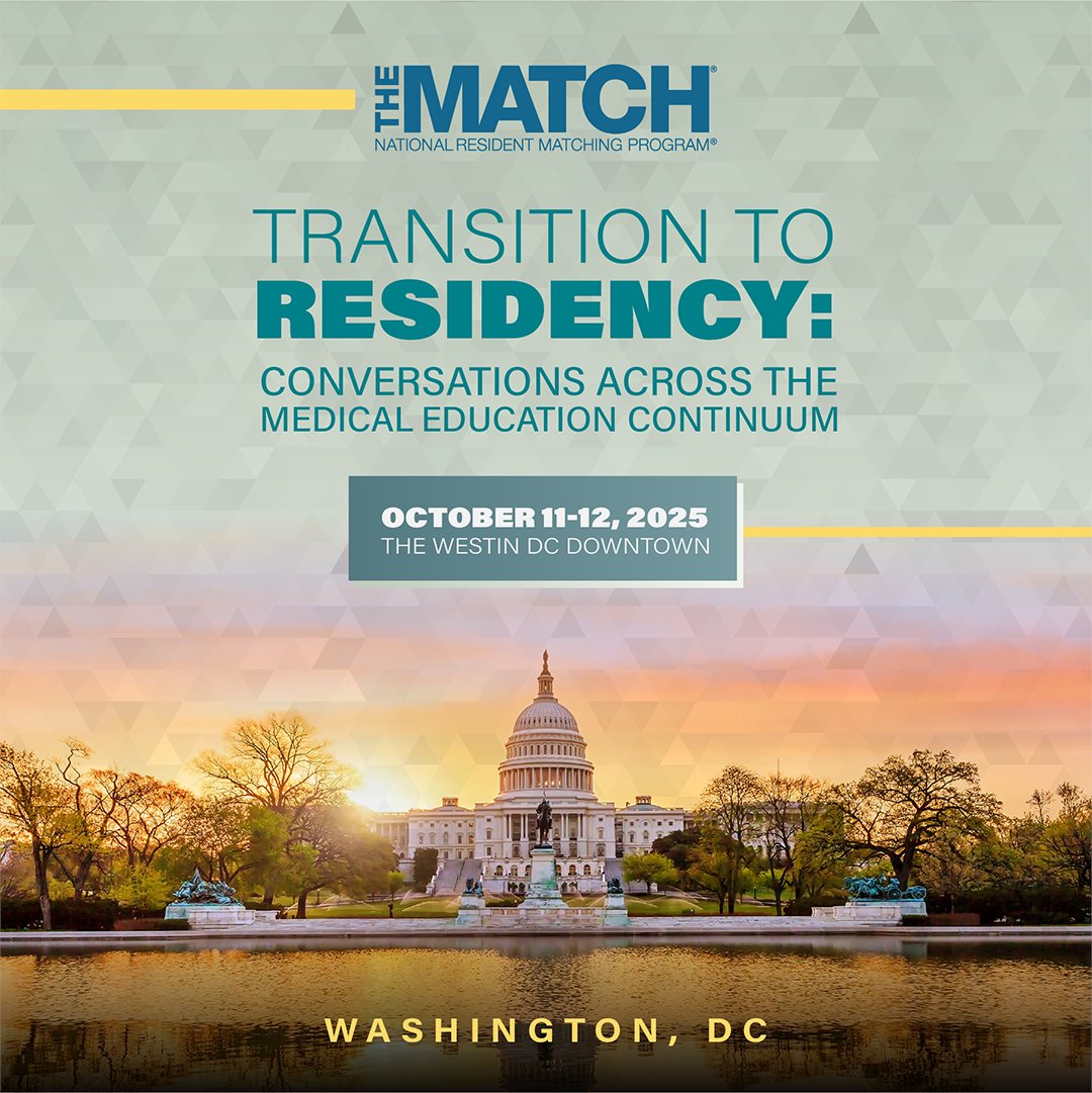 TheNRMP's tweet image. The program agenda for NRMP’s 2025 Transition to Residency Conference is now live!
Check out the incredible lineup of speakers and sessions tackling tech innovation, application, readiness for residency, and wellness: ow.ly/orJk50WrmWX
#NRMPConference