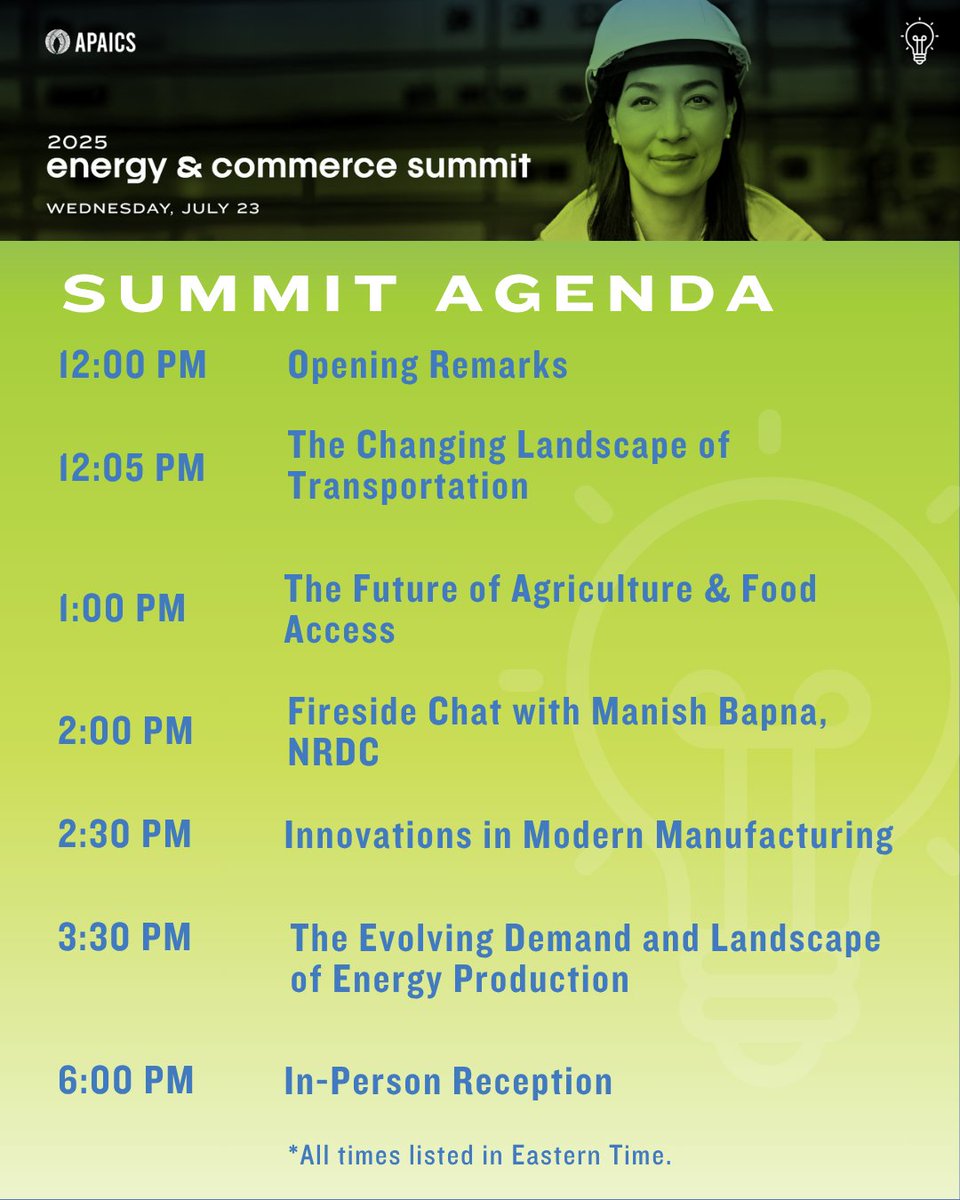 APAICS's tweet image. 🗣️ Just 1 week left until the 2025 Energy & Commerce Summit and Reception! Don't miss powerful conversations with leaders, experts, & elected officials.
📅 Check out the full Summit schedule & register now before it's too late!
🔗 Register here: apaics.org/energy-summit-….