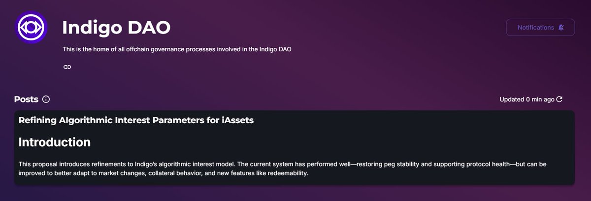 Indigo_protocol's tweet image. The latest proposal from the Indigo DAO is live—and it’s the first to be posted on @clarity_dao! 💎
“Refining Algorithmic Interest Parameters” introduces smarter, more responsive interest dynamics.
Explore the proposal on Clarity! 👇
clarity.vote/organizations/…