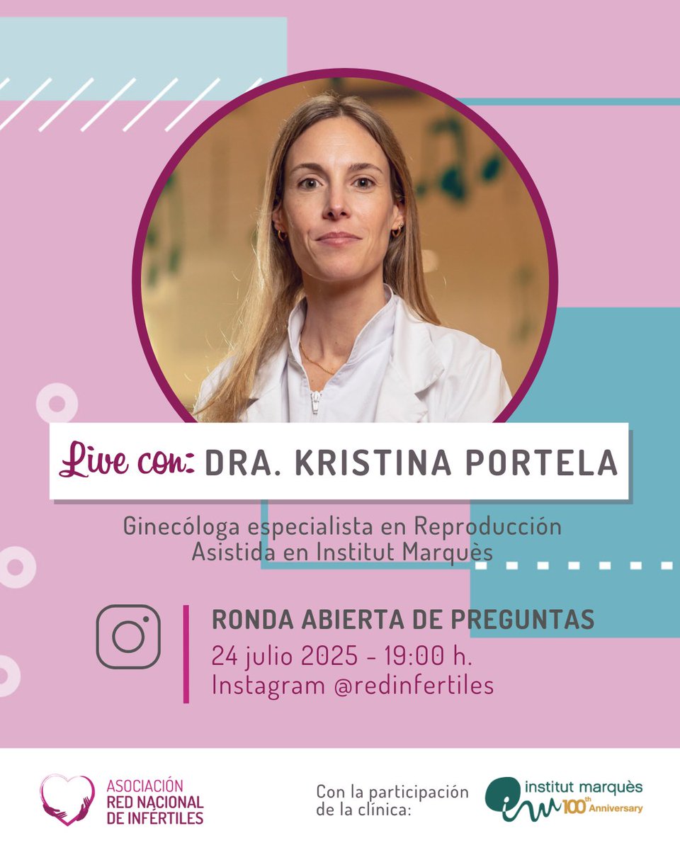 Red Infertiles (@redinfertiles) on Twitter photo 📍 EXPERTO RESPONDE LIVE.
Nos vemos el jueves 24 de julio para hablar sobre infertilidad y reproducción asistida y resolver todas vuestras dudas.
👨⚕️⚕️Contaremos con la Dra. Kristina M. Portela, Ginecóloga especialista en Reproducción Asistida de <a href="/imarques_ES/">Institut Marquès</a>
¡Aprovecha para 📍 EXPERTO RESPONDE LIVE.
Nos vemos el jueves 24 de julio para hablar sobre infertilidad y reproducción asistida y resolver todas vuestras dudas.
👨⚕️⚕️Contaremos con la Dra. Kristina M. Portela, Ginecóloga especialista en Reproducción Asistida de <a href="/imarques_ES/">Institut Marquès</a>
¡Aprovecha para