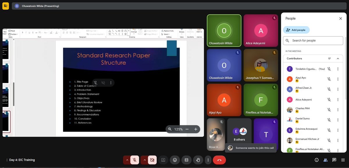 𝗛𝗶𝗴𝗵𝗹𝗶𝗴𝗵𝘁𝘀 𝗳𝗿𝗼𝗺 𝗗𝗮𝘆 𝟰 𝗧𝗿𝗮𝗶𝗻𝗶𝗻𝗴
Today’s focus: Research, Data &amp; Creative Writing

💡 Participants learnt how to:
🔸Conduct a meaningful research 
🔸 Effectively collect Data
🔸 Write with clarity &amp; influence
#AFEL #AfCFTA #YouthInPolicy #Trade
