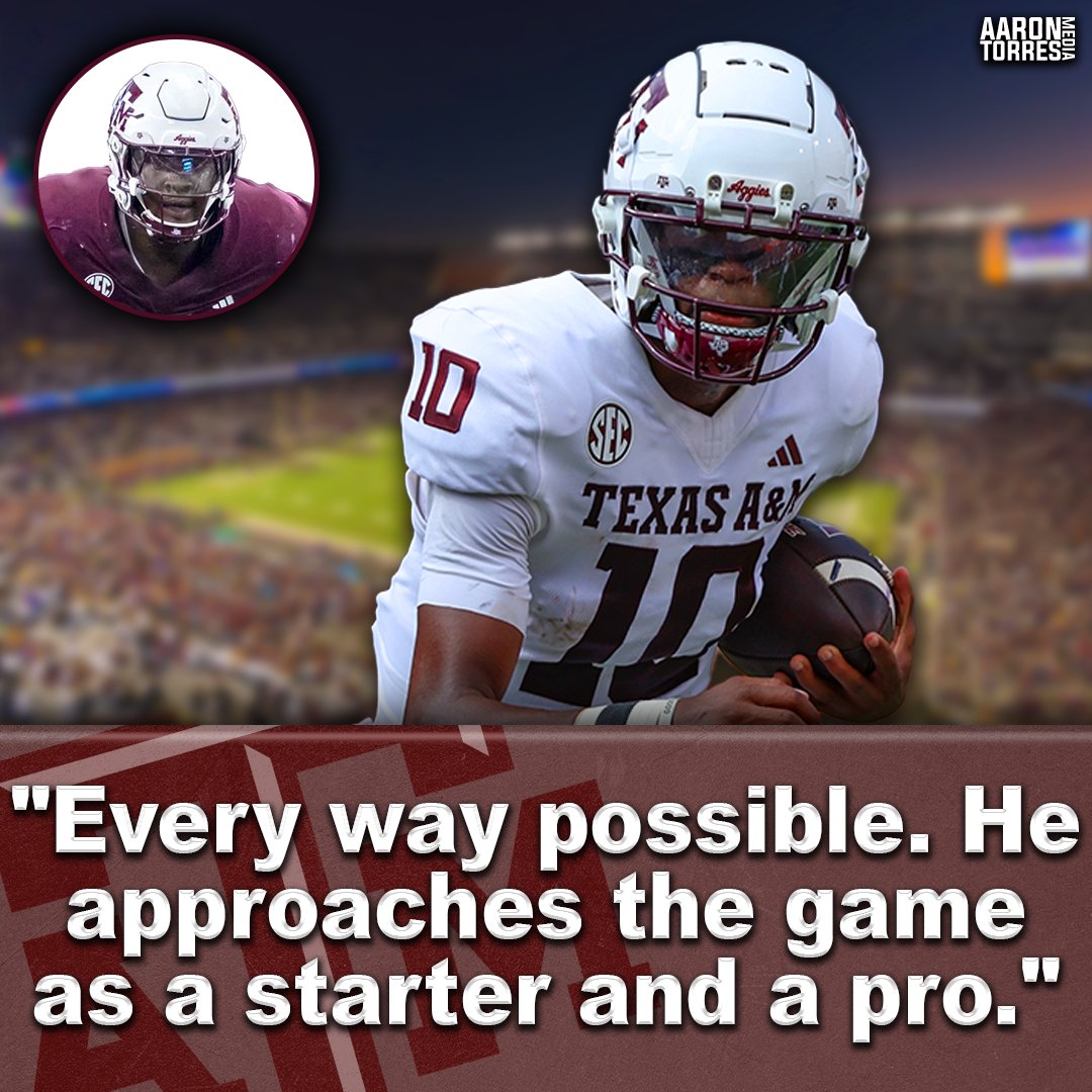 TorresOnTexasAM's tweet image. Ar&apos;maj Reed-Adams on Marcel Reed&apos;s growth 💪