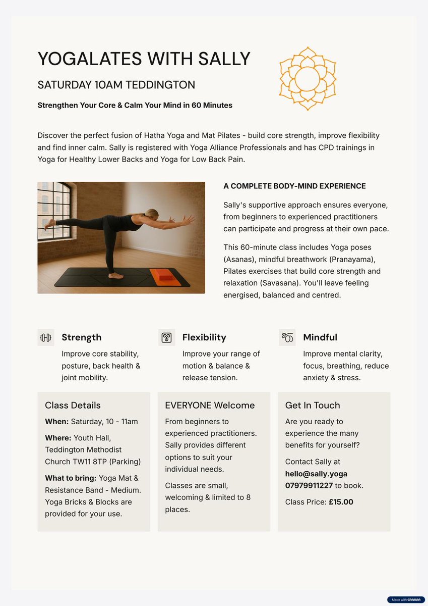 LocalMusicGigs's tweet photo. Yogalates with Sally at 10am this Saturday in Teddington - contact Sally on 07979 911227 https://t.co/HEK3BVFd4n