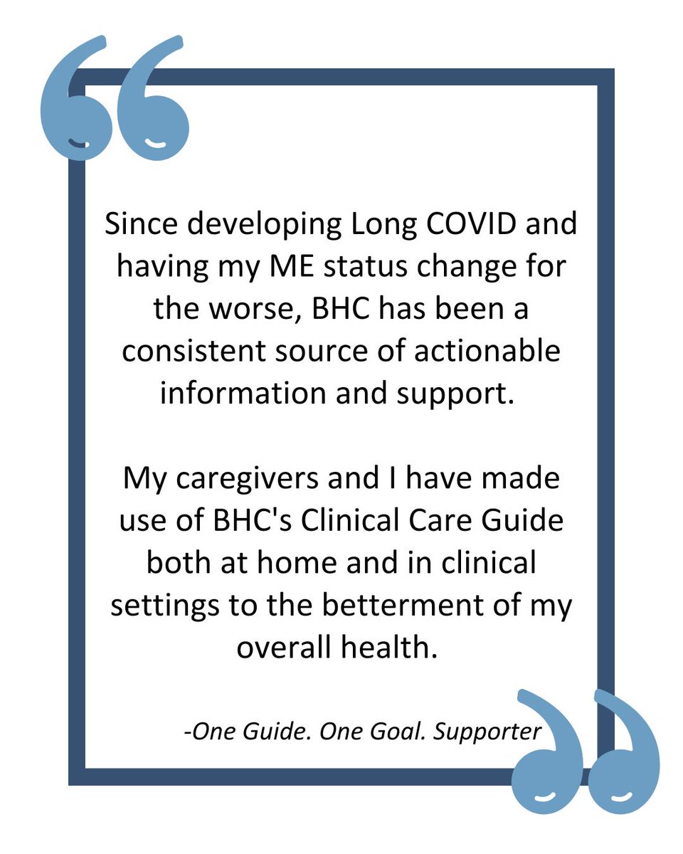 BatemanHorne's tweet image. “BHC has been a consistent source of actionable info and support…”
This quote from a #OneGuideOneGoal supporter shows the real impact of our Clinical Care Guide.
Help us get it to more patients & providers: live.givebutter.com/c/OneGuide_One…
#MECFS #LongCOVID @openmedf
