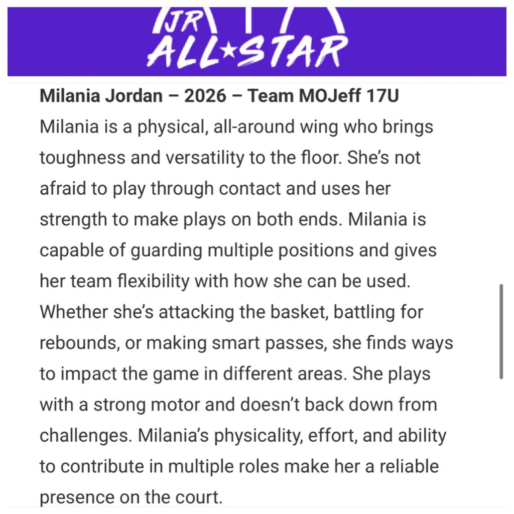 Thank you <a href="/JrAllStarBB/">Jr. All-Star Girls Basketball</a>