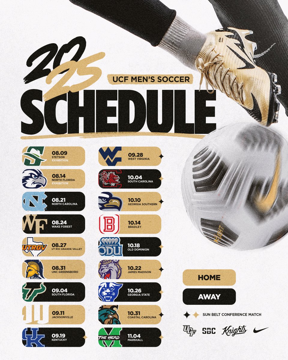 UCF_MSoccer's tweet image. Year 3⃣ in the @SunBelt on tap ⏳
📰 ucfknights.com/MSOCSchedule25
