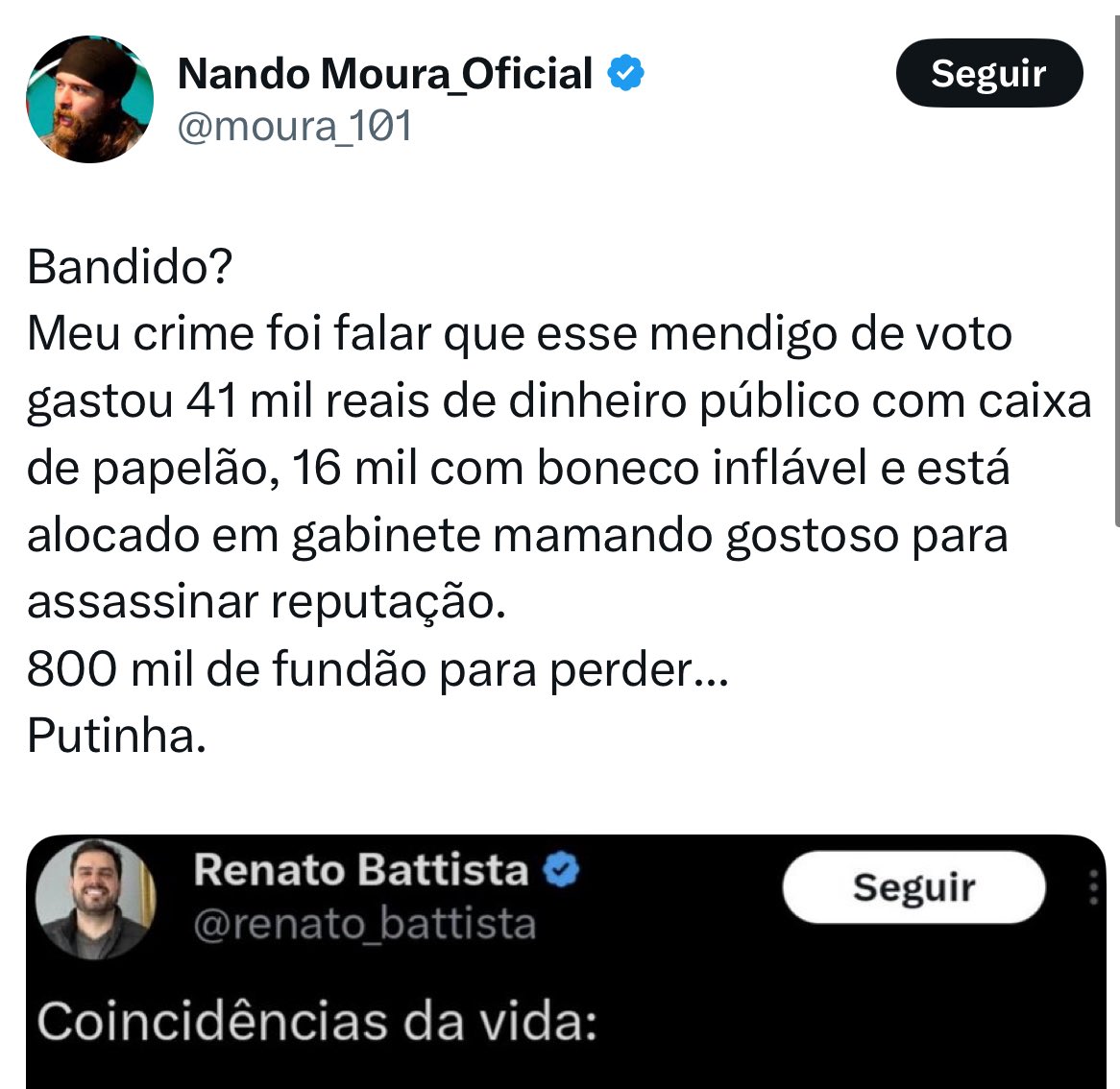 renato_battista's tweet image. Fala seu bandido frouxo @moura_101
Meu crime foi falar que seu pai usou fundo partidário do PV na eleição pra Vereador em 2000 e que você tocava com a bosta da sua banda falida nas festinhas com dinheiro público que a Prefeitura do PT fazia em Embu das Artes.
Vem pro debate,…
