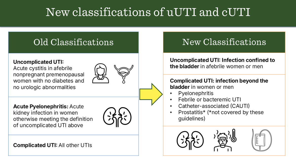 🚨IDSA has released the first guidelines for the management and treatment of complicated urinary tract infections (cUTIs)!

The new guidelines simplify the prior definitions of uncomplicated UTIs and cUTIs, &amp; address treatment for cUTIs.

View guidelines: bit.ly/4lUjN1a