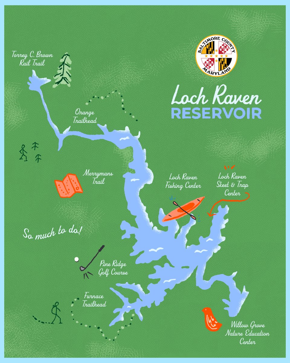 BaltCoGov's tweet image. What's your favorite thing to do at Loch Raven Reservoir? 😍🌲
Kicking off your kayak at the Fishing Center? Hiking through the Torrey C. Brown Rail Trail?
Learn more about this Baltimore County gem at baltimorecountymd.gov/departments/re… 💚