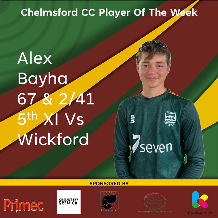 ⭐ Player Of The Week 
Alex Bayha 
67 &amp; 2/41 for the 5th XI Vs Wickford

Top work Alex!
