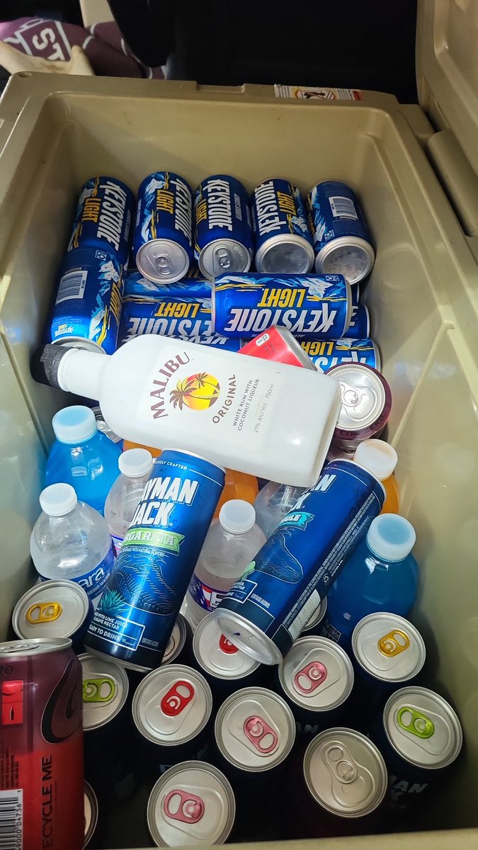 A 65 qt cooler loaded. One person. Ain't even got ice yet. A 4-day  girls' trip to Pickwick. I'm literally embarrassed.