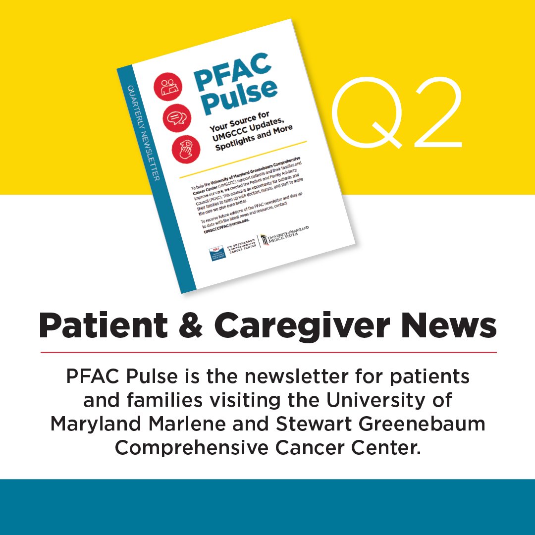 UMGCCC's tweet image. Support matters. That's why UMGCCC’s Patient and Family Advisory Council (PFAC) connects patients, caregivers & care teams. Check out the second edition of the PFAC Pulse newsletter for the latest updates, resources & success stories.
umms.org/umgccc/patient…