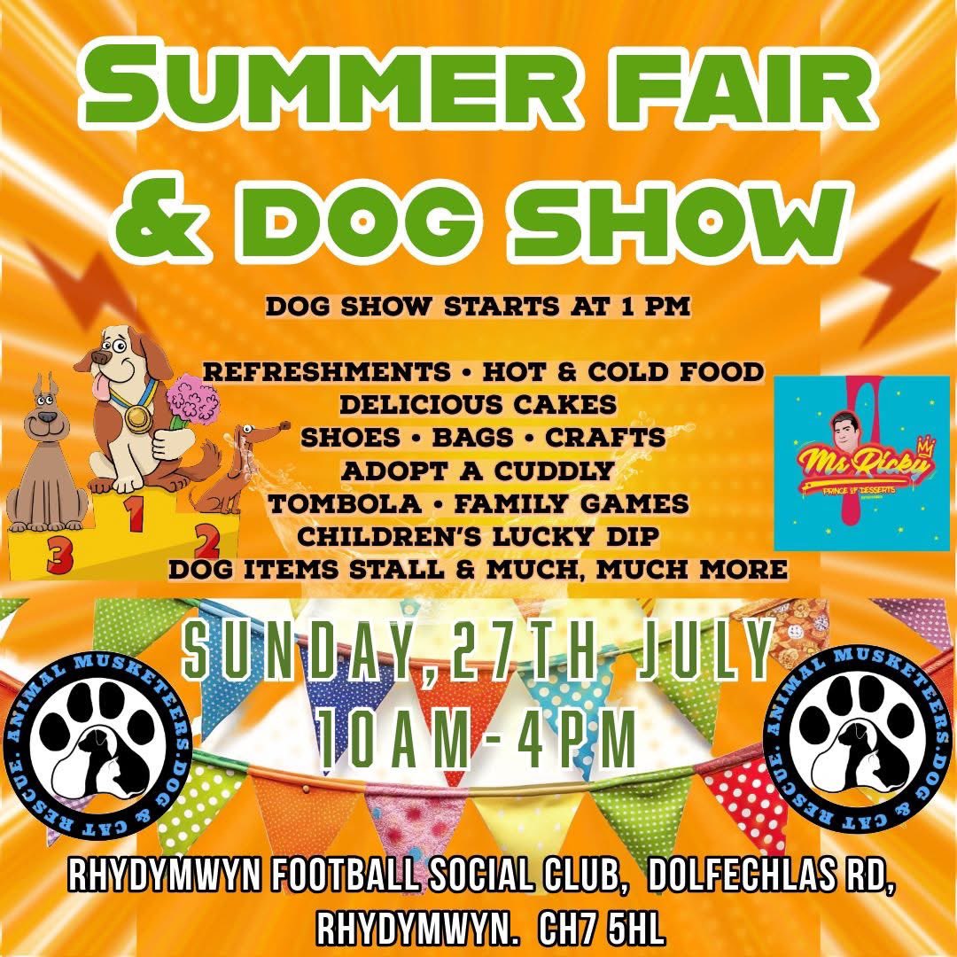 NWalesSocial's tweet photo. #NWalesHour
#dogshow 
#summerfair 

Coming to @Rhydymwynfc2023 this July. .
Lots happening on Sunday 27th with something for everyone including a Top Dog Show starting at 1pm 🐶 https://t.co/NSNseovjuH