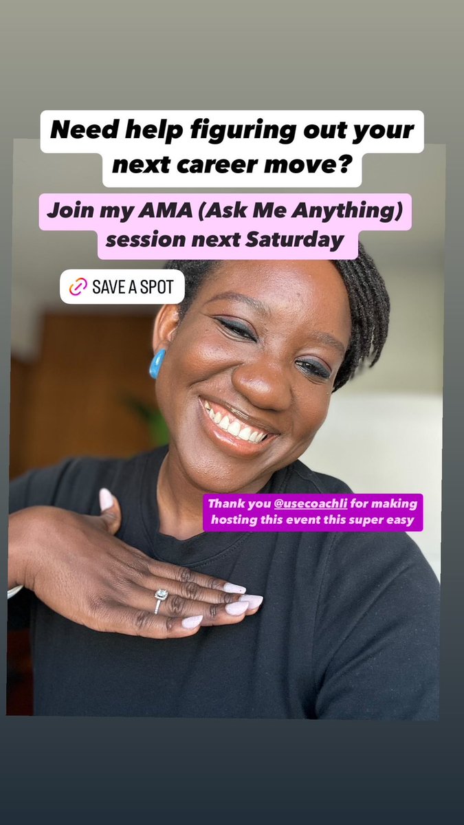 wamide_a's tweet image. If you've been feeling that quiet nudge to change something in your career, or stuck in your head wondering what’s next, this is for you!
I’m hosting an AMA next week. Bring your questions, your confusion, your what-ifs; I’ll help you get clear.
Register coachli.co/wamide/event/c…