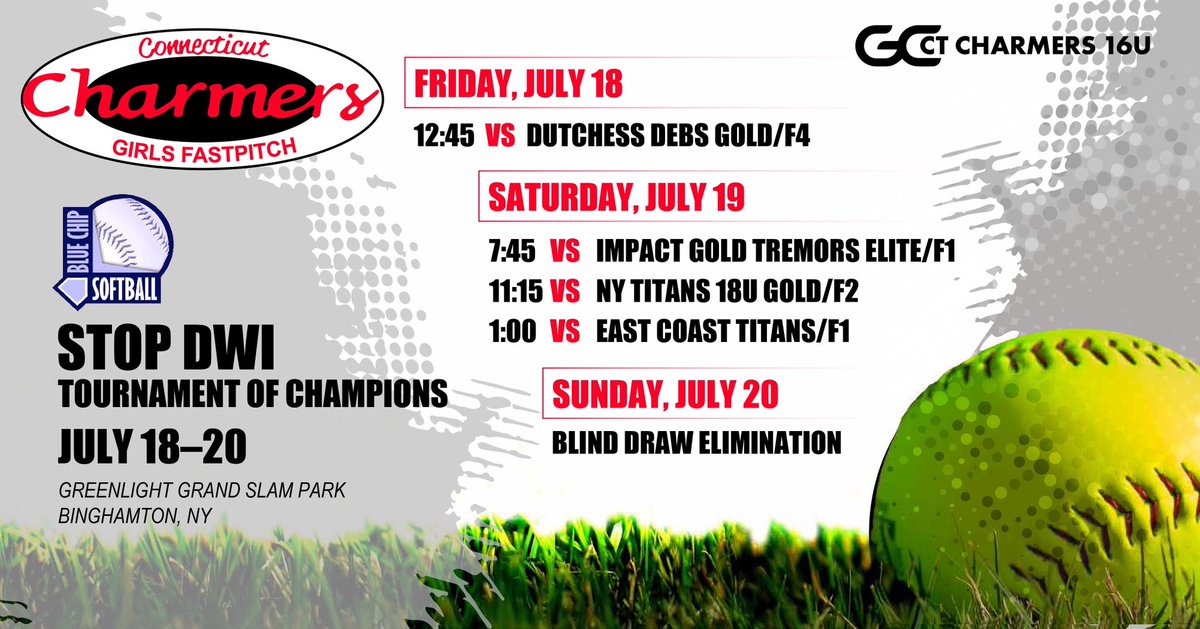 Headed to NY this weekend for Stop DWI Tournament or Champions. Looking to build off of last weekends games and keep improving with my teammates. <a href="/CharmerSoftball/">Connecticut Charmers</a> <a href="/CoachRuss3/">Russ Senerchia</a> <a href="/charmerscoach/">Neil Swanchak</a>