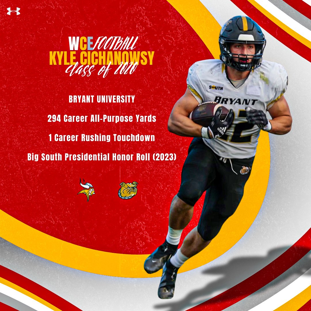 WC East Vikings Football (@wceastfootball) on Twitter photo Alumni Spotlight | Kyle Cichanowsky
W.C. East legend — 3,093 career rushing yards, 37 rushing touchdowns, 7.3 yards per carry, and a 2,097 yard senior year. He went on to play for <a href="/BryantUFootball/">Bryant Football</a>. We’re honored to call Kyle a fellow Viking and give him this deserved spotlight. Alumni Spotlight | Kyle Cichanowsky
W.C. East legend — 3,093 career rushing yards, 37 rushing touchdowns, 7.3 yards per carry, and a 2,097 yard senior year. He went on to play for <a href="/BryantUFootball/">Bryant Football</a>. We’re honored to call Kyle a fellow Viking and give him this deserved spotlight.