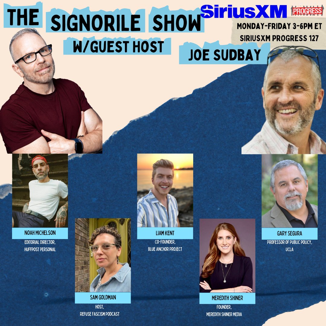 SiriusXMProg's tweet image. ‼️On Today's @MSignorile Show (w/ Guest Host @JoeSudbay )‼️
@noahmichelson of @HuffPost
@SamBGoldman of @RefuseFascism
Liam Kent of The Blue Anchor Project
@meredithshiner of Meredith Shiner Media
Gary Segura of @UCLA
🔊: Signorile.com
📞: 866-997-4748