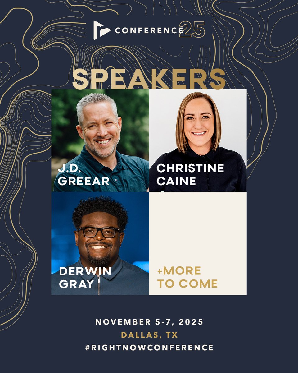 RightNowMedia's tweet image. At #RightNowConference 2025, you'll learn from @jdgreear, @ChristineCaine, @DerwinLGray, and more! Church leaders, we would love for you to join us for our annual gathering in Dallas, TX, November 5-7.
Register at the link below! 🎟️ rnow.me/RNC25Register