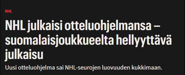 Jotenkin hykerryttävät aina nämä "suomalaisjoukkueet". Oikein ilman lainausmerkkejä. Liekö siellä ensi kaudella joku MyPa ensi kaudella änärissä.

#NHLfi