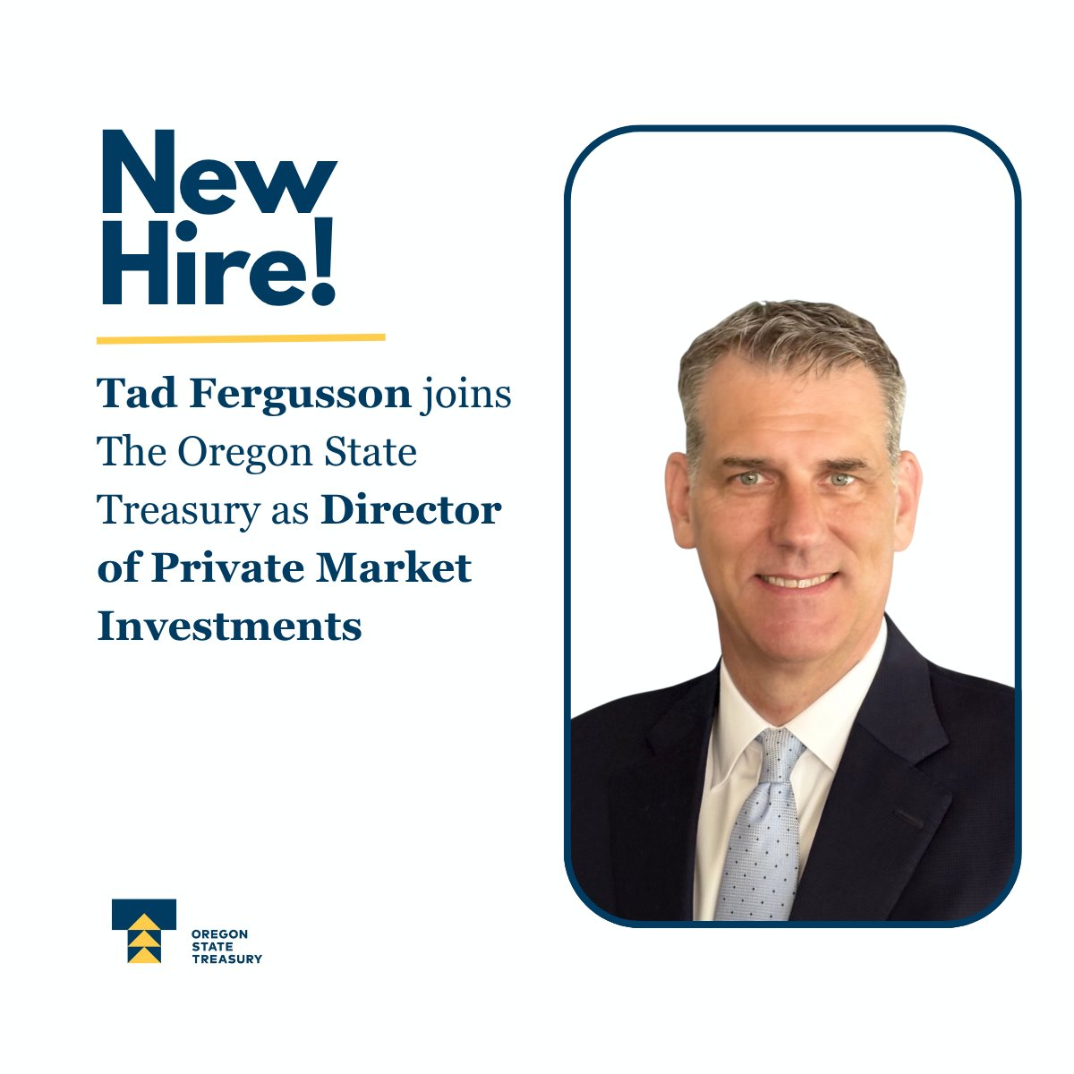 OregonTreasury's tweet image. We are excited to welcome Tad Fergusson to Treasury as our Director of Private Market Investments!
Learn more: apps.oregon.gov/oregon-newsroo…
