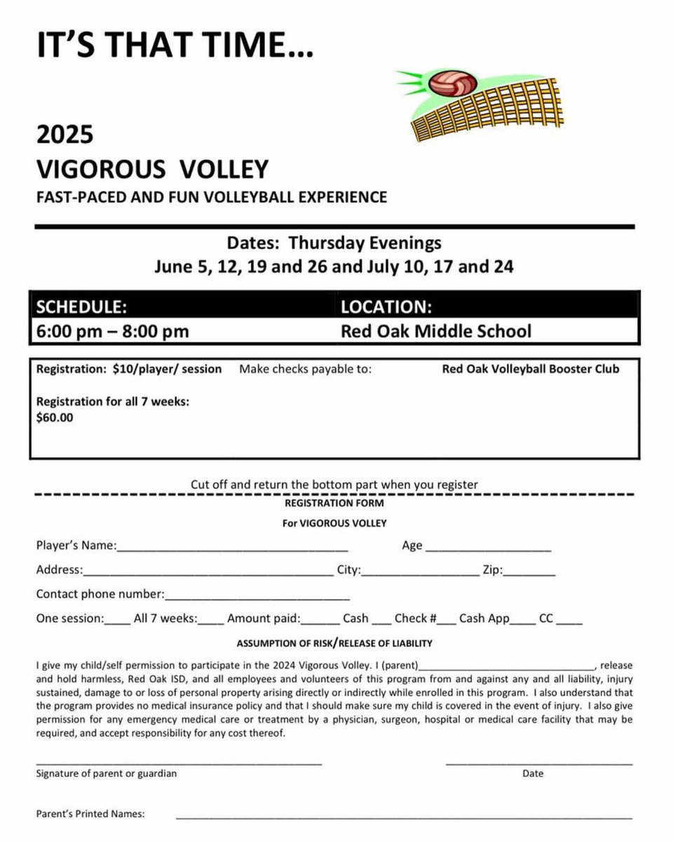 Reminder Vigorous Volley tonight at 6:00 PM.  We have 2 more days left for this summer be sure to come out.