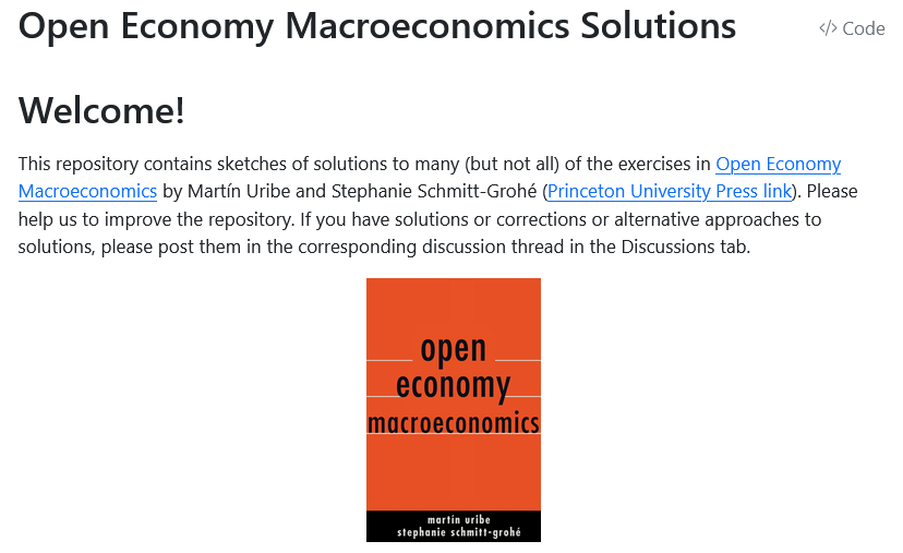 Martin Uribe (@martinuribeecon) on Twitter photo We just posted solutions to exercises of my book ``Open Economy Macroeconomics'' <a href="/PrincetonUPress/">Princeton University Press</a> We just posted solutions to exercises of my book ``Open Economy Macroeconomics'' <a href="/PrincetonUPress/">Princeton University Press</a>