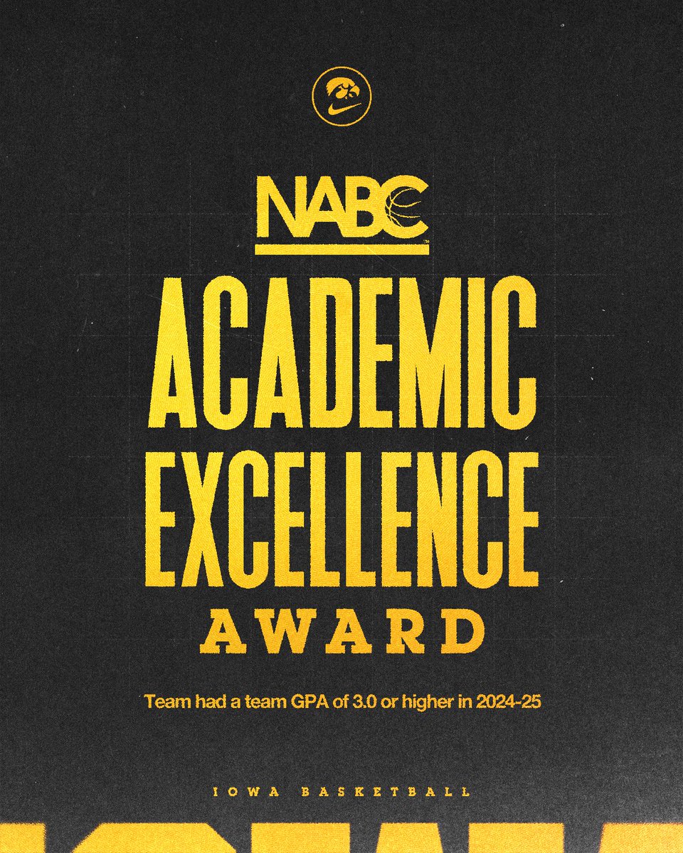 IowaHoops's tweet image. The 2024-25 team earned the NABC Team Academic Excellence Award and five #Hawkeyes were named to the NABC Honors Court!