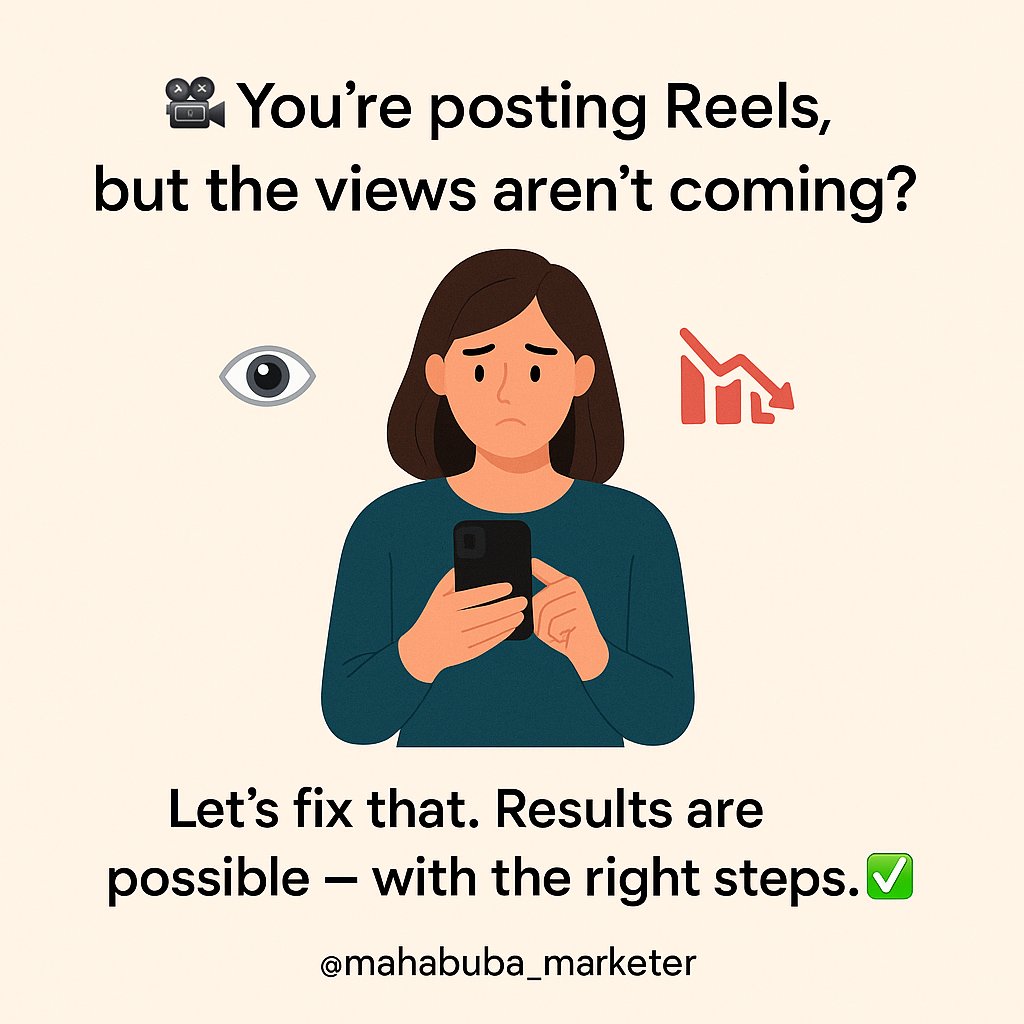 🎥 Posting reels but not getting views?

Here are 3 common mistakes creators often overlook ⬇️
1️⃣ No catchy hook – 
2️⃣ No trending audio 
3️⃣ No CTA 

✅ Fix these = more views, more engagement.

🔁 Which one are you missing? #SocialMediaTips #mahabubaakter