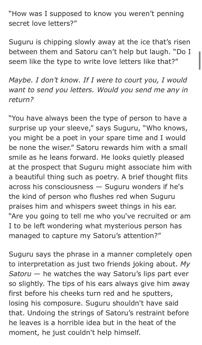 kadacysm's tweet image. in your heart shall burn - chapter 7!!
夏五 | #gego | #satosugu
⚡️E, ongoing, 77k currently
⚡️prince!gojo + guard!geto, royalty!au
⚡️enemies to lovers, slow burn, mutual pining, unreliable narrator!geto
archiveofourown.org/works/66010129…