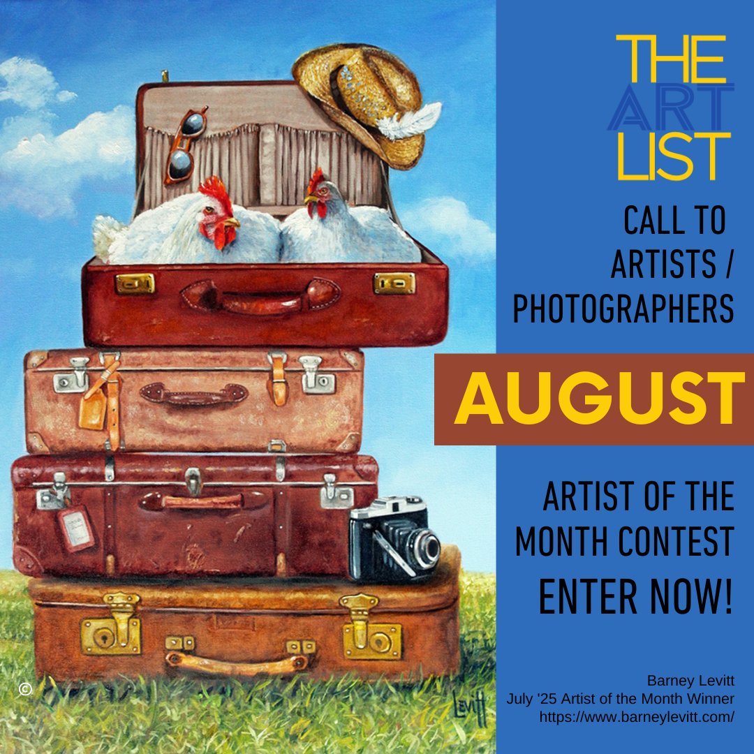 artcontests's tweet photo. 🎉 https://t.co/i7qikmNicz’s Artist of the Month Contest is OPEN!
Submit your best work for a shot at August 2025 Artist/Photographer of the Month + win @JerrysArtarama gift cards!
🖼️ FREE to enter
⏳ Deadline: July 25
🔗 https://t.co/sGFggIXxlw

#ArtContest #TheArtList https://t.co/1uLEA8B1Xz