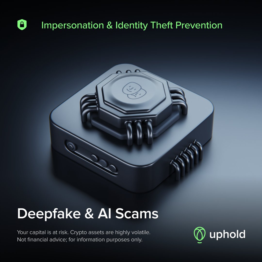 UpholdInc's tweet image. ⚠️ AI scams are here, can you spot them?
🎭 Deepfake videos & AI-generated voices are tricking users into sending crypto!
🔍 Watch for mismatched lip-syncing & weird speech pauses.
🚫 Never send funds based on a video alone!
✅ Verify ALL sources before acting!
🛡️ Stay safe.