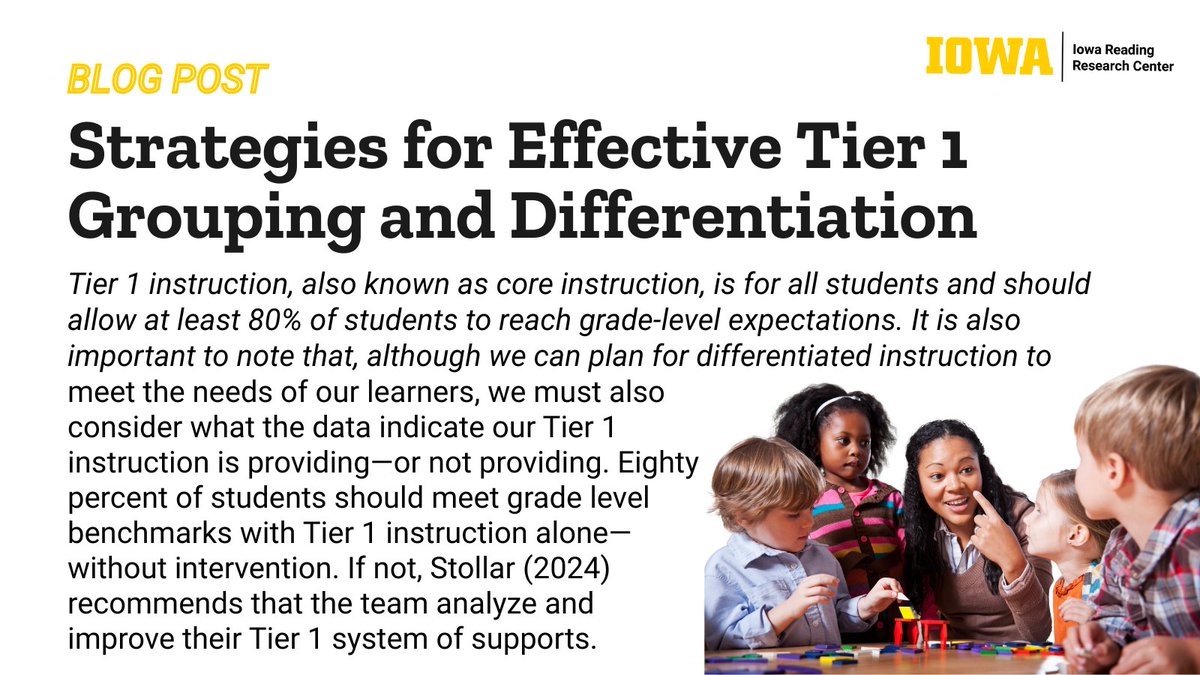 IAReading's tweet image. The multi-tiered system of supports is an evolving framework intended to meet the learning needs of all students. Read our series of blog posts on differentiating Tier 1 instruction to learn more about making class-wide instruction most effective for your students:…