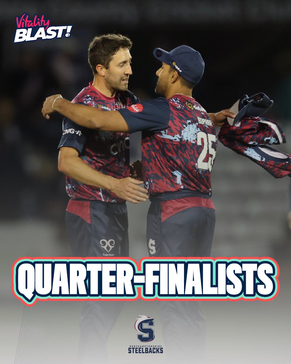 VitalityBlast's tweet image. Defeat for Notts Outlaws means that Lancashire Lightning and Northamptonshire Steelbacks confirm their spots in the quarter-finals ๐