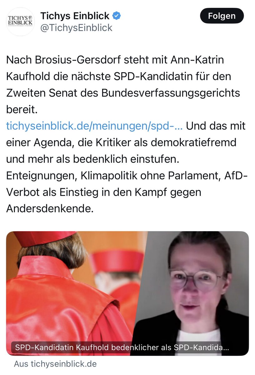 berlinreportage's tweet image. Die Stimmung in der #AfD-Fraktion: Bombe. Nach #Brosius_Gersdorf, heißt es, werde man jetzt die zweite SPD-Kandidatin #Kaufhold demontieren. Eine orchestrierte Kampagne, nein, die gebe es auch diesmal nicht.
#Nius, #Tichyseinblick,#nikitheblogger, #Vosgerau: „Hold my beer.“