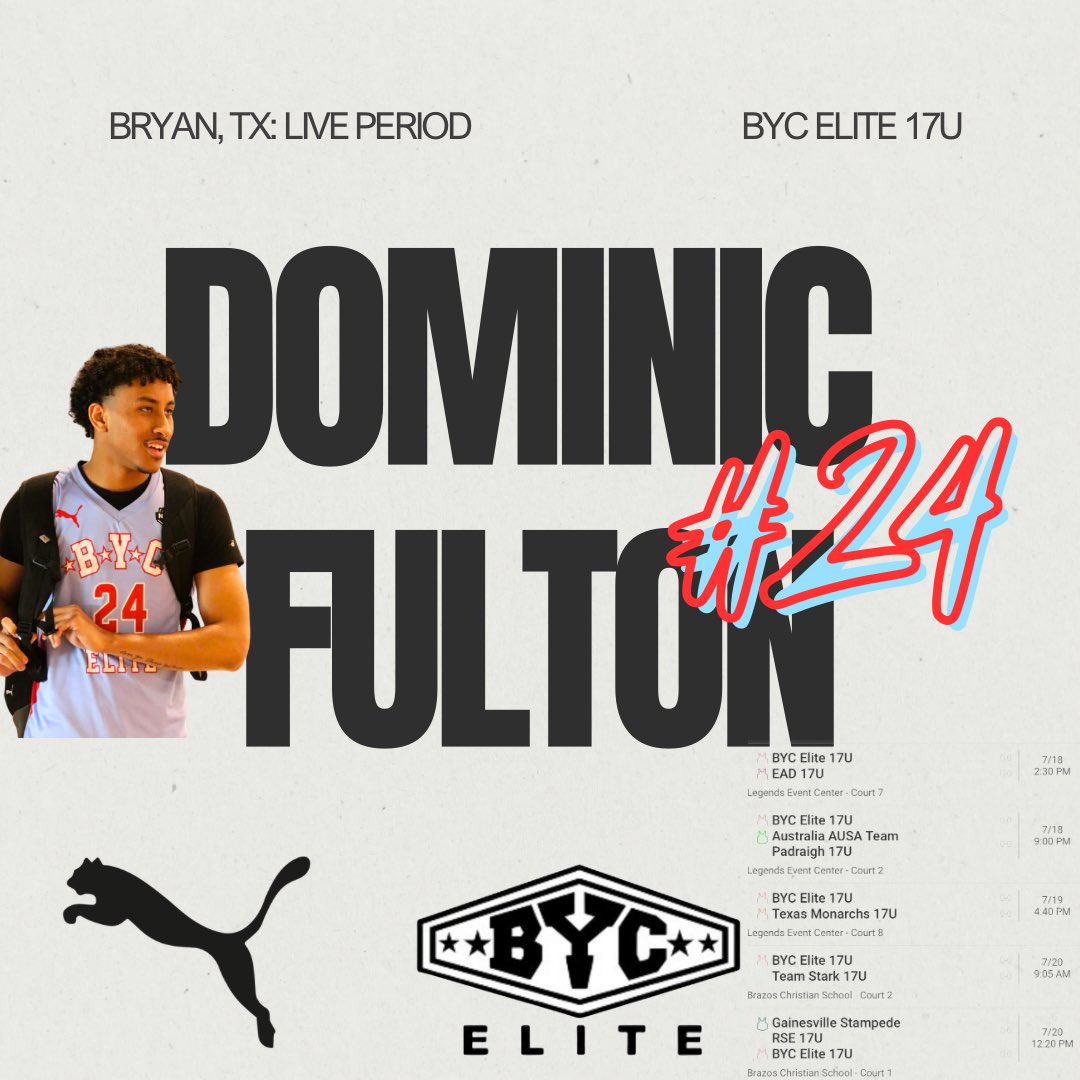 DxFulton11's tweet image. New schedule for this weekend in Bryan.
@Dogs_Hoops @BYCelite @CoachJRG @94ftexposure @CoachWhiteDB1 @coachjjp7s @Coach__JJohnson @FlatlandAth806 @806hsscmedia @PRO16League