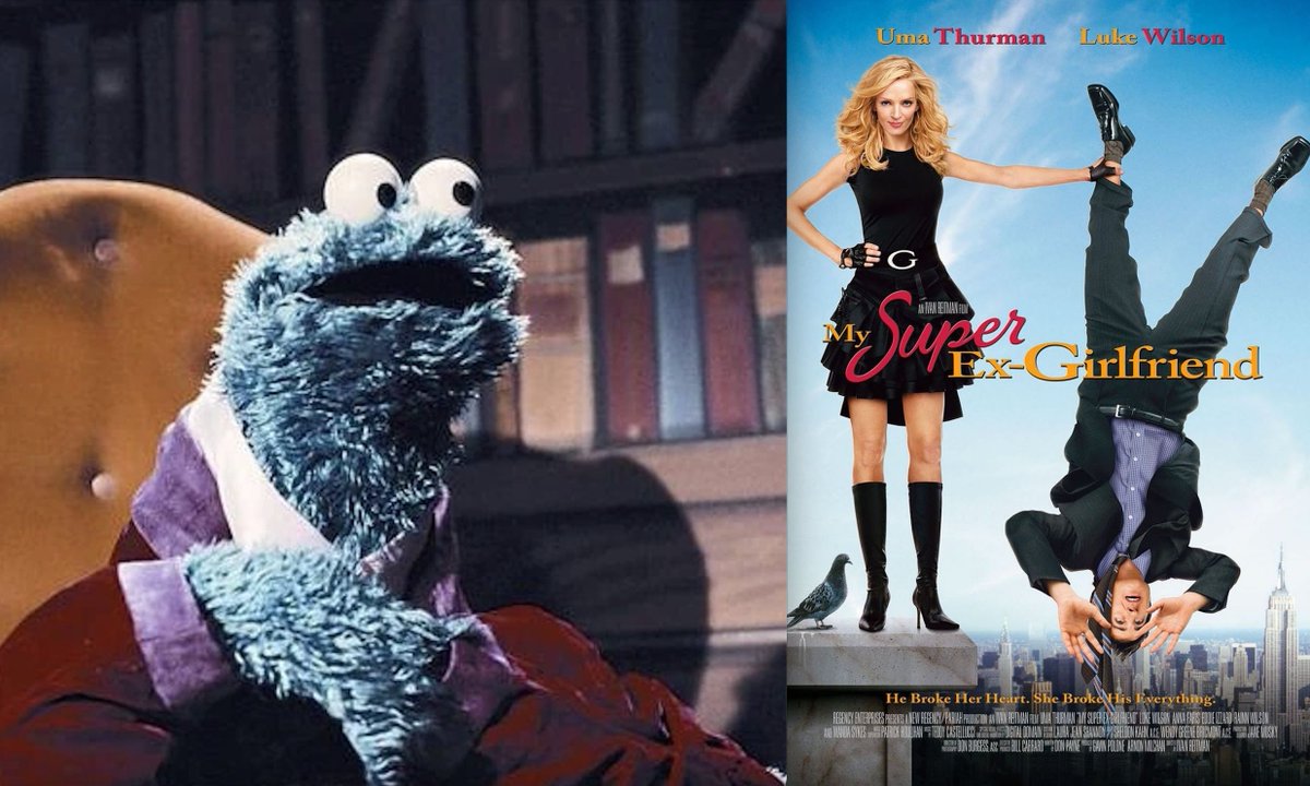 f_CookieMonster's tweet image. Cookie Monster movie review: My Super Ex-Girlfriend (2006)
Dis movie reminiscent of monster’s ex-girlfriend, Mona Hildeberger. One time, she get so mad after me use dishwasher to dry socks dat she spike monster’s L’Oreal shampoo wit Nair hair remover. For two months while wait…