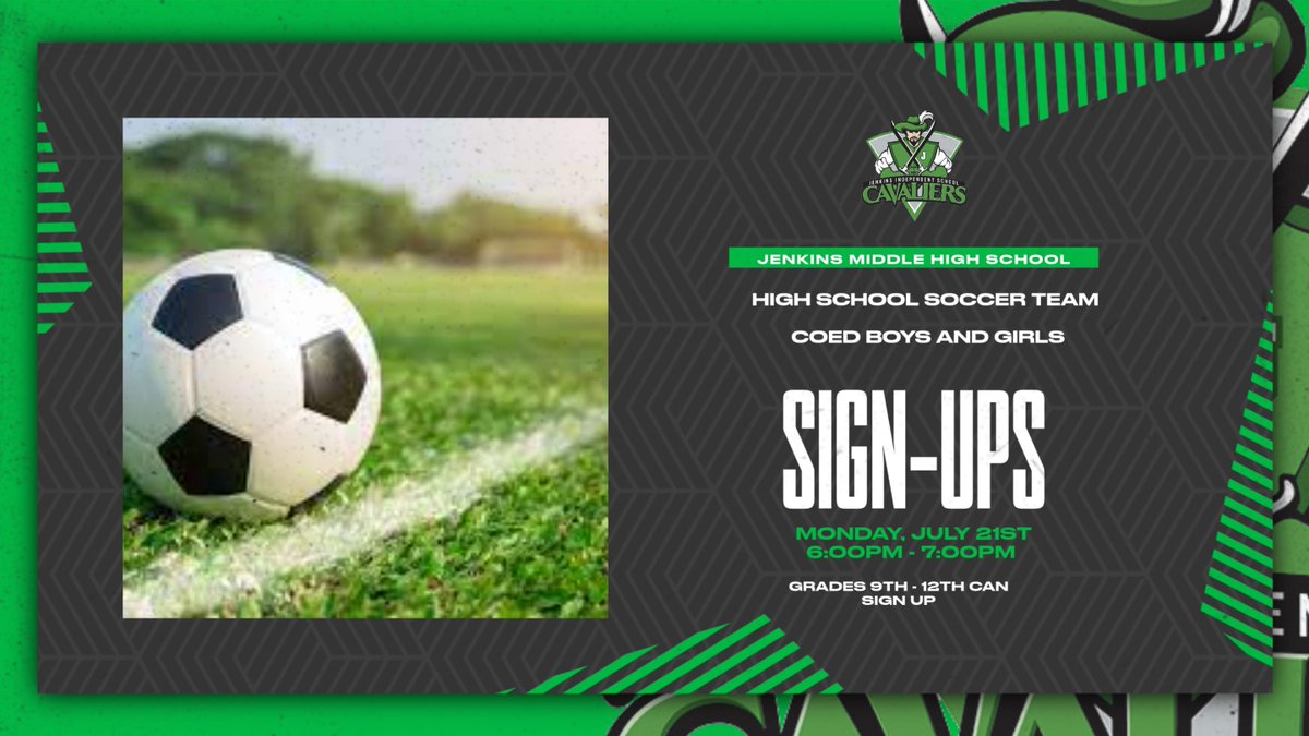 New Sport Alert 

Come out next Monday and sign up for our newly added high school soccer team from 6:00pm-7:00pm at JMHS Lobby. Boys and Girls, GRADES 9th-12th can sign up.