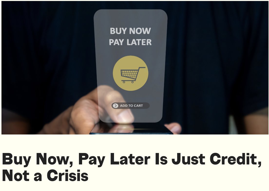 thedailyeconomy's tweet image. BNPL isn't a debt crisis but rather a form of flexible credit that functions like credit cards with extended repayment periods. Consumers are choosing it for the convenience and better terms it offers, not out of financial desperation.
Ankith Reddy Madasani and Wesley Davenport…
