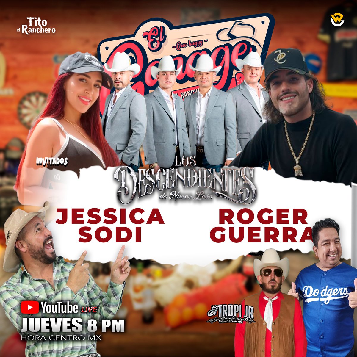 ¡Está noche se prende el garage de Tito con la belleza de Jessica Sodi, el talento de Roger Alucin y la energía inigualable de Los Descendientes! ¡No te puedes perder esta gran noche llena de música, baile y pura diversión! 🍻🎶🤠😱